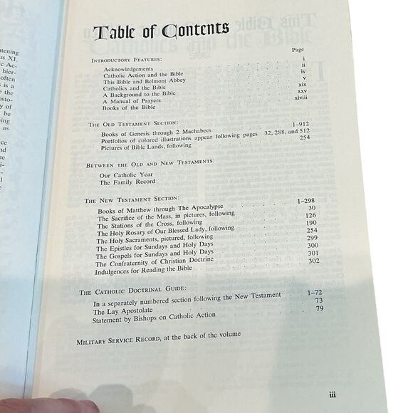 Holy Bible Catholic Action Addition Goodwill Brown Gold MCM 1953 50s Illustrated - Picture 11 of 16